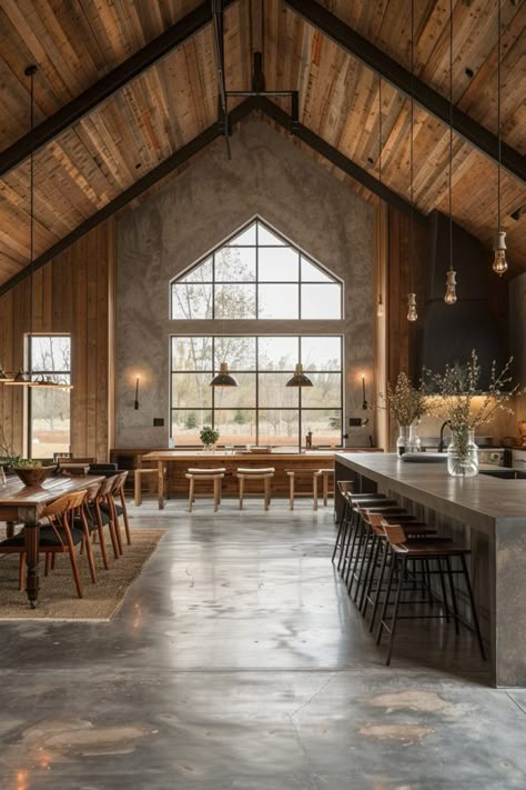 Modern Barn House Interior Design, Barn House Kitchen, Small Barn Home, Minimalist Cabin, Barn Office, Small Barn House, Barn House Ideas, Barn Remodel, Barn House Interior