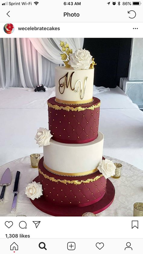 Wedding Cakes Burgundy, Maroon Cake, Wedding Cake Burgundy Gold, Wedding Cake Gold Leaf, Wedding Cakes Maroon, Modern Wedding Cakes, Quince Cakes, Quince Cake, Burgundy Wedding Cake