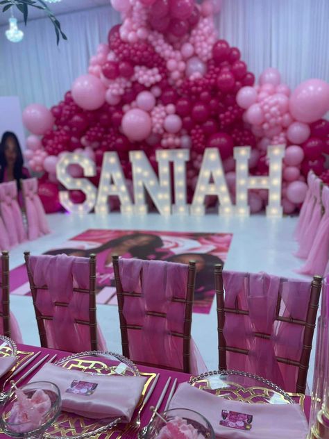 Sweet 16 Shades Of Pink, Birthday Day Party Ideas, Sweet 16 Gift Table, Boujee Party Theme, 16 Shades Of Pink Party Ideas Sweet 16, Pink Hotel Party Ideas, Sweet 16 Ideas, Sweet 16 Party Planning, Pink Birthday Theme