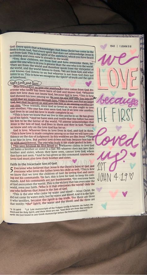 John 4 Bible Study, John 5 Bible Journaling, 1 John Bible Journaling, John 15 12, Bible Drawing, He First Loved Us, John 5, John 4, Bible Journal Notes