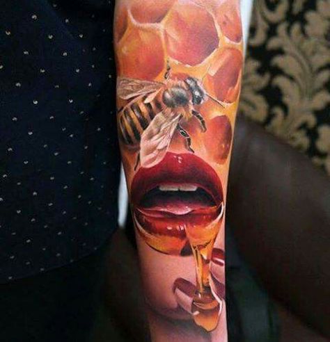 x Evolve Tattoo, Chemistry Tattoo, 11 Tattoo, Honey Bee Tattoo, Skin Color Tattoos, Surreal Tattoo, Worlds Best Tattoos, Insect Tattoo, Clever Tattoos