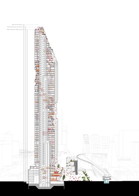 Mahanakhon Tower, Ole Scheeren, Concept Diagram, Architecture Graphics, Architectural Section, Building Section, Architecture Building, Architecture Drawing, Skyscraper