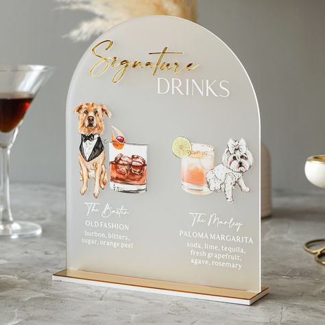 Signature Drinks Sign, Pet Signature Drink Sign, Signature Drinks Dog Sign, Wedding Bar Sign Dog, Acrylic Pet Bar Sign, Dog Signature Drinks - Etsy El Salvador Wedding, Fall Wedding Food, Set Up Table, Antigua Guatemala Wedding, Dog Wedding Ideas, Church Wedding Photos, Wedding Bar Decor, Guatemala Wedding, Open Bar Wedding