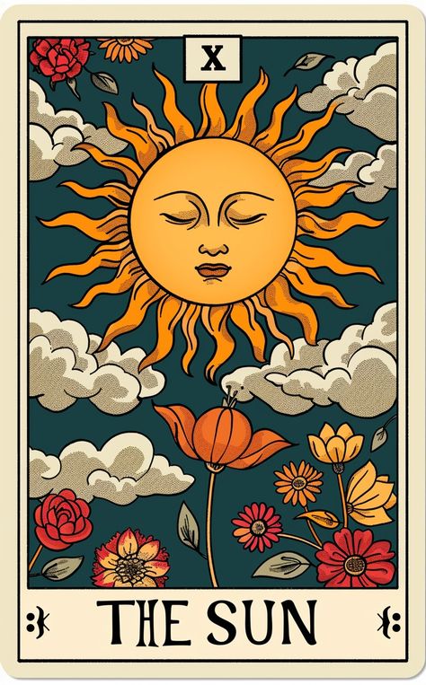 Image Good Tarot Cards, All Tarot Cards Images, Sun Astrology Art, Colorful Tarot Cards, The Sun Tarot Card Wallpaper, Sun Card Tarot, Tarot Card Background, The Sun Tarot Card Art, Tarot Background