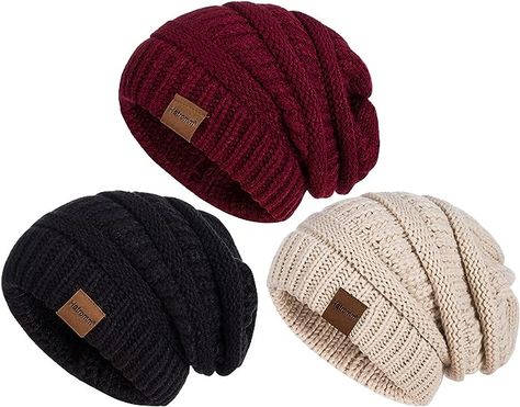 Womens Beanies for Winter 3 Pack, Slouchy Beanies for Women Oversized Knit Warm, Winter Hats for Women Thick for Cold Weather Slouchy Winter Hat, Oversized Beanie, Womens Slouchy Beanie, Slouchy Beanie Hats, Purple Candy, Slouchy Beanie Hat, Ski Cap, Cable Knit Hat, Beanie Hats For Women