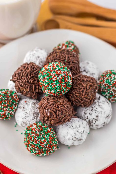 maple syrup for the Bourbon for a kid-friendly alcohol-free treat! A MUST for your holiday cookie tray!

PRINT

SAVE
5 Bourbon Balls Recipe, Peppermint Bark Recipes, Bourbon Balls, Dessert Truffles, Chocolate Bourbon, Holiday Sprinkles, Chocolate Nuts, Peppermint Bark, Cookie Tray