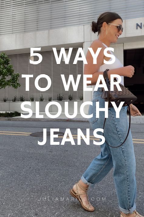 5 WAYS TO WEAR HIGH WAIST SLOUCHY JEANS FOR SUMMER: http://www.juliamarieb.com/2020/05/20/5-ways-to-wear-slouchy-jeans-|-the-rule-of-5/ | @julia.marie.b Slouchy Outfit, Loose Jeans Outfit, Jeans For Summer, Happy Hour Outfit, Straight Jeans Outfit, High Waisted Jeans Outfit, Boyfriend Cut Jeans, Julia Marie, Boyfriend Jeans Outfit