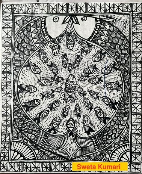 Madhubani Paintings and Art | Practising godna ..learnt this ..on canvas pad size 10 by 12 inches..used brush and acrylic colours.. | Facebook Godna Painting, Madhubani Paintings, Acrylic Colours, Madhubani Painting, Art Practice, Acrylic Colors, Art Works, Paintings, Size 10