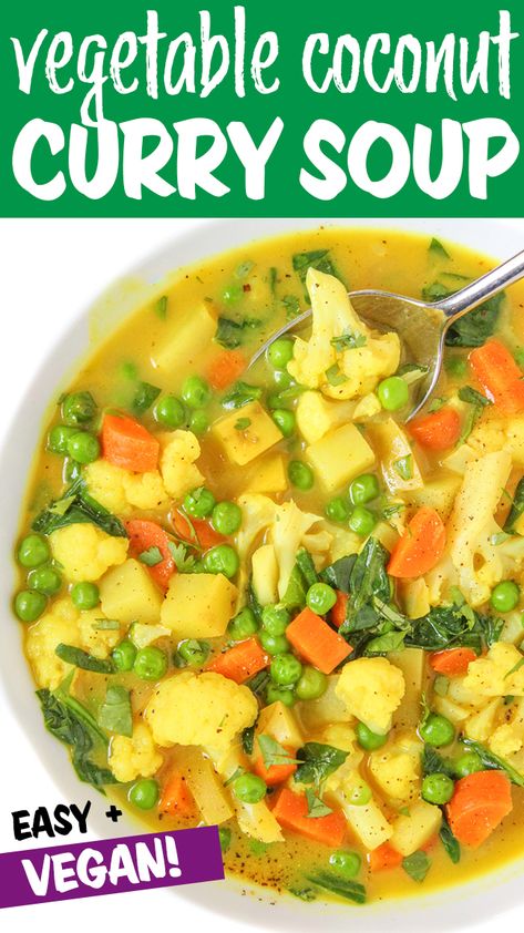 Coconut Curry Vegetable Soup (Vegan!) | The Garden Grazer Curry Vegetable Soup, Vegetable Curry Soup, Vegetable Soup Vegan, Chicken Vegetable Curry, Vegan Coconut Curry, Vegetable Soup Recipes Healthy, Vegetarian Inspiration, Garden Grazer, Chili Stew