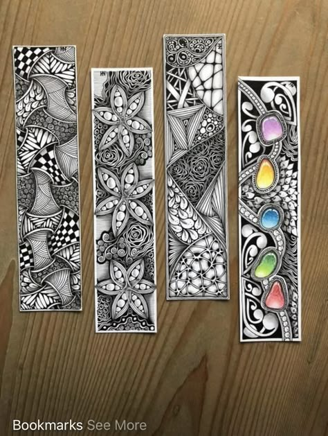 Zentangle Bookmarks, Line Art Projects, Zantangle Art, Zentangle Artwork, Creative Bookmarks, Mandala Art Therapy, Tangle Doodle, Bookmark Craft, Zen Doodle Art