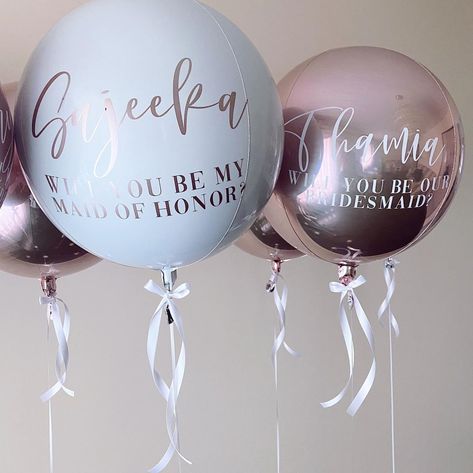 CONFETTI & CHAMPAGNE 🥂 on Instagram: “Bridesmaid Proposal Balloons 🤍🥂✨ .. #bridesmaidproposal #bridesmaidgifts #bridesmaids #bridesquad #bridesmaidgiftideas #balloons…” Bridesmaid Balloon, Proposal Balloons, Balloon Proposal, Bridemaids Gifts, Bride Squad, Bridesmaid Proposal, Confetti, Wine Glass, Champagne