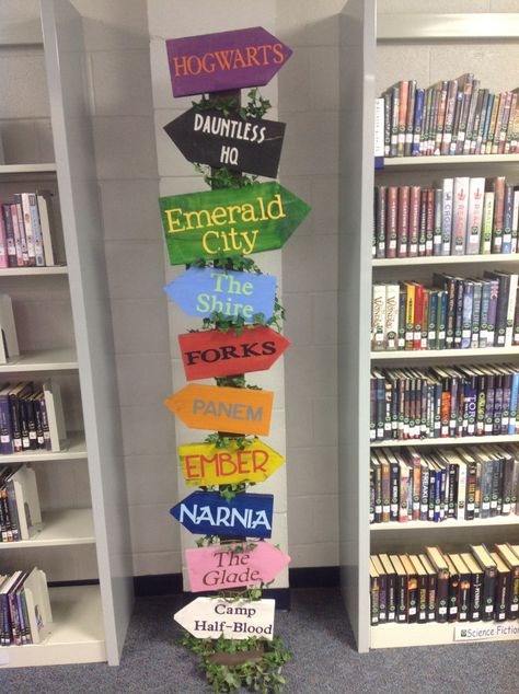 Get Inspired by These Amazing School Library Ideas - BookPal School Library Ideas, School Library Decor, Magical Library, Library Signage, School Library Design, School Library Displays, Middle School Libraries, School Libraries, Library Themes