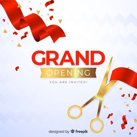 Realistic grand opening decorative background | Premium Vector #Freepik #vector #background #banner #ribbon #business Grand Opening Invitations, Banner Ribbon, Promotion Ideas, Grand Opening Party, Banner Background Hd, Wedding Background Decoration, Store Banner, Camera Art, Text Logo Design