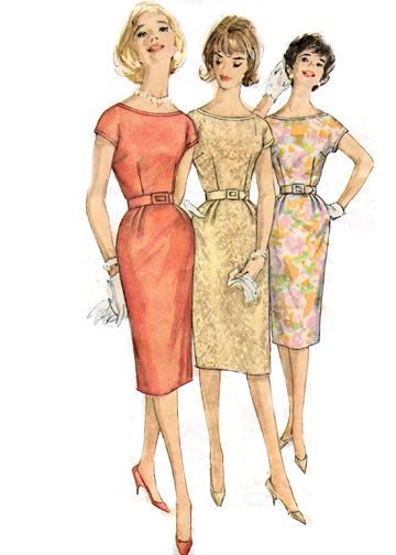 1960 pencil skirt dresses that are nipped in the waist Pleat Pattern, Old Sewing Patterns, Style Pencil Skirt, Pleats Pattern, 50's Fashion, 60's Style, Pencil Skirt Outfits, Sewing Vintage, Dress Illustration