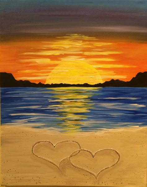 Paint Nite Ideas, Paint Night Ideas, Easy Landscape Paintings, Abstract Wall Art Painting, Paint Party Ideas, Wine And Canvas, Sunrise Painting, Sip And Paint, Paint Nite