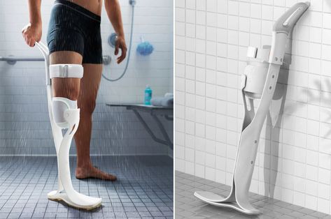 This modular prosthetic shower leg facilitates easy cleaning of residue limb - Yanko Design Below The Knee Amputation, Leg Prosthesis, Prosthetic Device, Differently Abled, Prosthetic Leg, Mobility Aids, Bacterial Infection, Daily Grind, Health Center