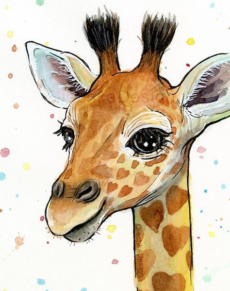 Giraffe Watercolor, Baby Animal Prints Nursery, Giraffe Drawing, Baby Animal Art, Watercolor Paintings Of Animals, Baby Animal Drawings, Giraffe Painting, Giraffe Nursery, Baby Animal Nursery