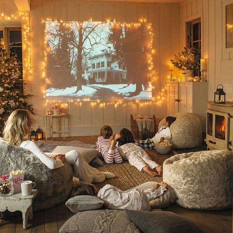 As the most magical season of the year has come upon us, it is time to start decorating your house with boughs and evergreens and the sparkling of lights. Couch Alternatives, Best Projector, At Home Movie Theater, Movie Projector, Christmas Living Rooms, Family Movie Night, Country Bedroom, Belem, Movie Room