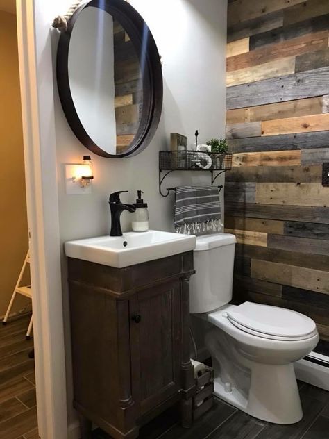 Rustic Bathroom Designs, Contemporary Bathrooms, Rustic Bathroom, Round Mirror Bathroom, Single Vanity, Bathroom Design, Bathroom Decor, Bathroom Vanity, Bathroom Mirror