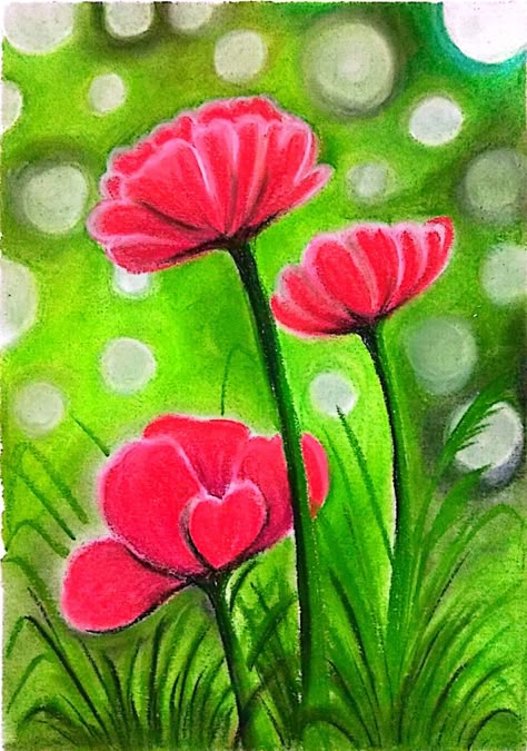 Oil Pastel Flowers Easy, Oil Pastel Drawings Easy Scenery, Basic Drawing For Kids, Painting With Kids, Pastel Drawings Easy, Oil Pastel Drawings Easy, March Break, Painted Cards, Soft Pastels Drawing