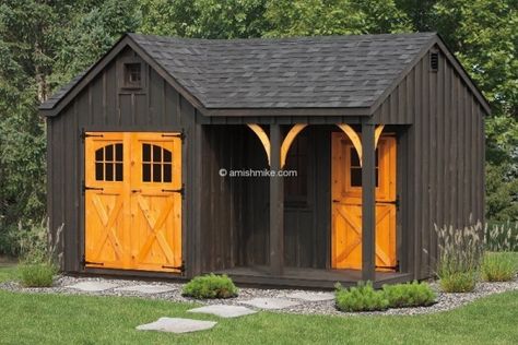 Porch Nook, Amish Sheds, Shed Design Plans, Barn Style Shed, Small Shed, Garden Shed Diy, Outdoor Shed, Shed With Porch, Amish Barns