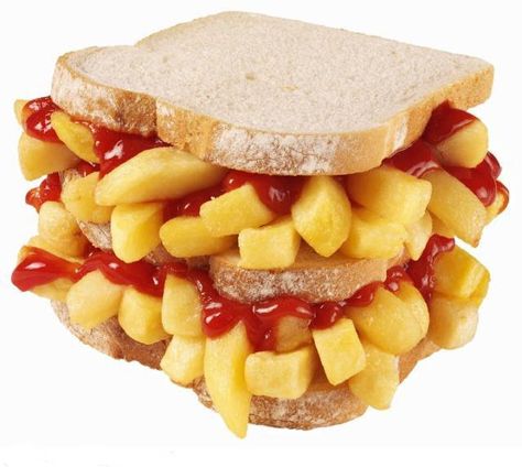 chip butty (french fry sandwich) Chip Butty, Fish And Chip Shop, Hot Chip, Brown Sauce, Incredible Edibles, Calorie Counter, Bread Roll, English Food, British Food