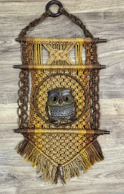 Macrame Owl Wall Hanging 70s Boho Retro Decor Brown Yellow Cottage Granny Vtg Owl Wall Hanging, Yellow Cottage, Macrame Owl, 70s Boho, Owl Wall, Ceramic Owl, Boho Retro, Retro Decor, Macrame Wall