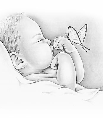 Butterfly Kisses Baby Sketch, Pregnancy And Infant Loss, Hand Drawn Portraits, Girl Drawing Sketches, Mother Art, Art Sketches Pencil, Baby Drawing, Art Drawings Sketches Pencil