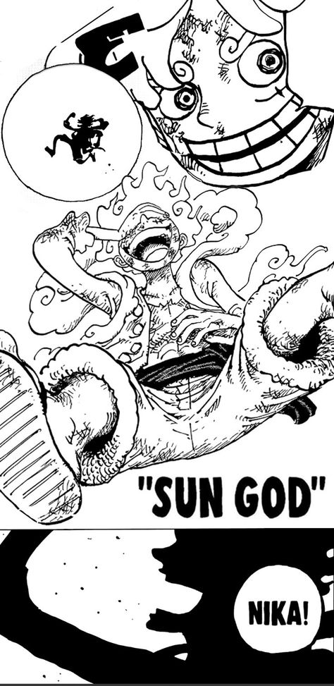 Spoiler!!! One Piece. Wallpaper. Sun God. Luffy. Gear Fifth. Chapter 1044. Luffy Gear 5th, Sun God Nika, Joy Boy, Beautiful Christmas Scenes, Dragon God, One Piece Tattoos, Promises Of God, One Piece Crew, Luffy Gear 5