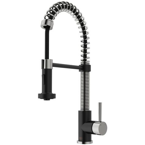 VIGO Edison Single-Handle Pull-Down Sprayer Kitchen Faucet in Stainless Steel/Matte Black-VG02001STMB - The Home Depot Black And Silver Kitchen, Silver Kitchen Faucet, Contemporary Kitchen Decor, Silver Kitchen, Stainless Steel Kitchen Faucet, Matte Black Kitchen, Matte Black Faucet, Stainless Kitchen Faucet, Kitchen Faucet With Sprayer