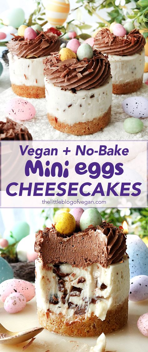 No-Bake Mini Egg Cheesecakes Baked White Chocolate Cheesecake, Easter Meals, No Bake Vanilla Cheesecake, Individual Cheesecakes, Small Batch Cooking, Gf Snacks, Tasty Vegan Recipes, Vegan Easter, Easter Recipe