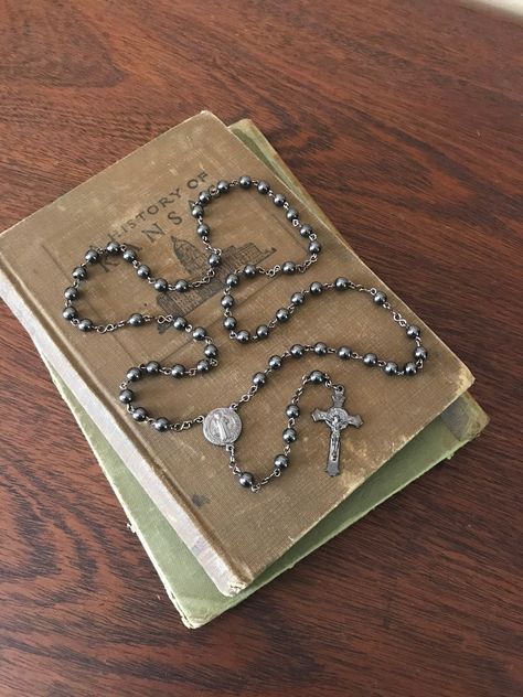 Mens gunmetal Rosary by RosiesDevotedDesigns on Etsy Combat Rosary, Military Rosary, Mens Rosary, St Benedict Cross, St Benedict Medal, Benedict Medal, Holy Rosary, St Benedict, Catholic Rosary