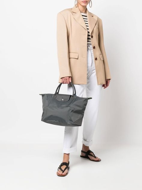 Tote bags Grey Longchamp, Longchamp Medium, Top Top, Medium Bags, Longchamp Le Pliage, Rebecca Minkoff Hobo, Bags Designer, Fashion Branding, Handles