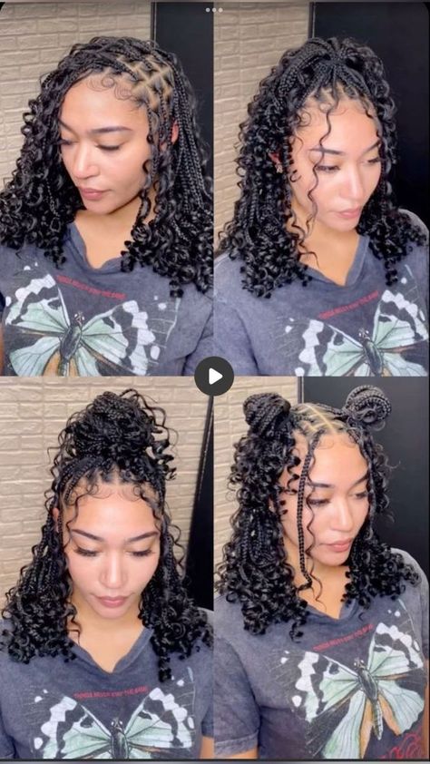 Styles For Short Boho Braids, Boho Braid Bob Hairstyles, Short Braids With Attachment, Braided Hairstyles Short Curly Hair, Long Bob Boho Braids, Styling Short Boho Braids, How To Style Short Boho Braids, Short Blonde Boho Braids, Short Summer Braids