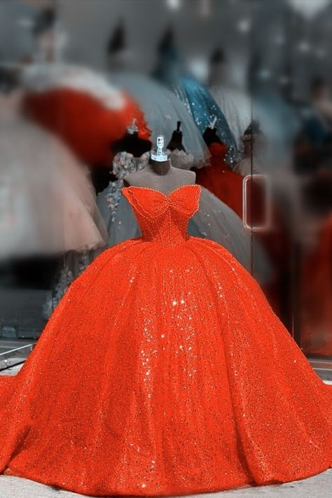 orange sparkly dress Orange Quince Dresses, Enchanted Garden Sweet 16, Orange Princess Dress, Orange Quinceanera Dresses, Garden Sweet 16, Orange Quinceanera, Sparkly Ball Gown, Quinceanera Themes, Ball Gowns Princess