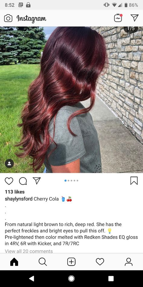 Redken Shades EQ Cherry Cola Formula Red Hair Formulas, Cola Hair Color, Cherry Cola Hair Color, Cola Hair, Cherry Cola Hair, Cherry Red Hair, Redken Hair Color, Redken Hair Products, Redken Shades