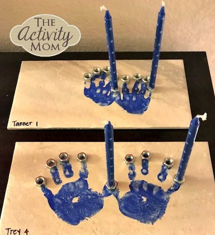 The Activity Mom - Make a Children's Hanukkah Menorah - The Activity Mom Hanukkah Arts And Crafts For Kids, Hanukkah Craft Ideas, Diy Hanukkah Gifts, Menorah Craft, Hanukkah Crafts For Kids Preschool, Hanukkah Art For Toddlers, Hanukkah Crafts For Toddlers, Diy Menorah Ideas, Hanukkah Menorah Diy