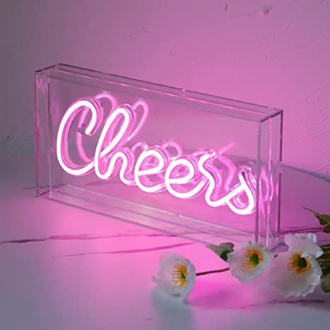 Word Light Box, Neon Bar Lights, Cheers Sign, Neon Lights Bedroom, Cheer Signs, Neon Bar Signs, Cool Gifts For Teens, Neon Wall Signs