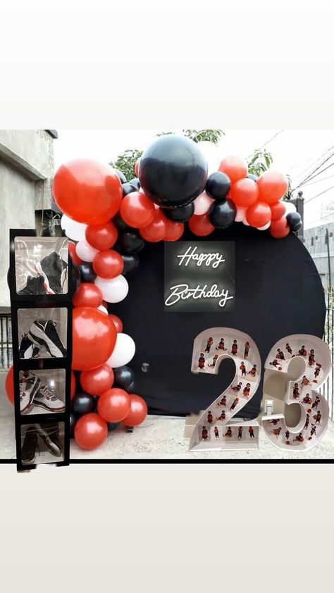 Michael Jordan 23 Birthday Party, Grown Man Birthday Party Theme, Jordan Year Birthday 23 Ideas Women, Jordan Theme Birthday Party Ideas 23, Michael Jordan Birthday Party Decor, Jordans Birthday Theme, Sneaker Party Decorations, Jordan Themed Birthday Party, 23 Birthday Ideas Theme