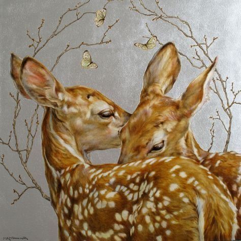 Michele Kortbawi Wilk Beautiful Animal Paintings, Deer Oil Painting, Gazelle Painting, Fawn Drawing, Deer Paintings, Fawn Painting, Deer Aesthetic, Deer Reference, Female Deer