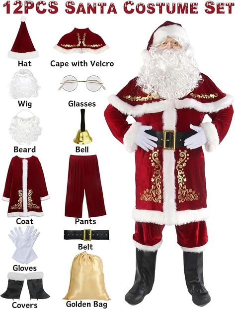 Amazon.com: Halfjuly Men’s Santa Costume Set Christmas 12pcs Deluxe Velvet Adult Santa Claus Suit M : Clothing, Shoes & Jewelry Santa Suit Ideas, Diy Santa Costume, Santa Claus Suit, Enchanted Christmas, Suit Clothing, Diy Santa, Santa Suit, Santa Costume, Costume Set