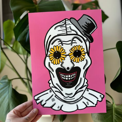 ART THE CLOWN scan of original painting printed on 300gsm satin a4 paper, signed and numbered Art The Clown Painting Easy, Art The Clown Terrifier Painting, Horror Movie Cartoon Art, Terrifier Painting Easy, Horror Movie Acrylic Painting, Cute Clown Painting, Clown Painting Ideas, Small Painted Canvas, Art The Clown Art