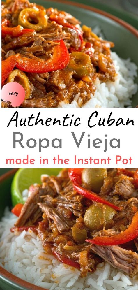 Try my quick and easy Instant Pot Version of an authentic Cuban recipe for Ropa Vieja with tender beef braised in a rich tomato base with onions, peppers, olives, raisins and capers. Tastes best served with plantains and rice. Dairy-free, low carb & Gluten-free Cuban Ropa Vieja, Hispanic Recipes, Instant Food, Cuban Dishes, Beef Meals, Cuban Cuisine, Cuban Food, Food Matters, Slow Cook