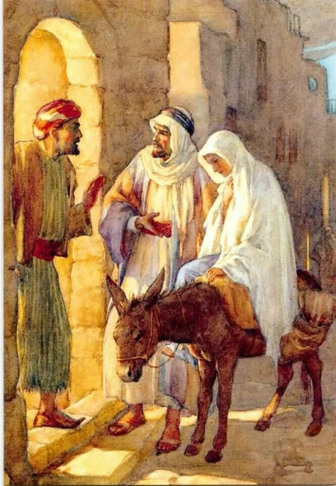 Joseph and Mary. Luke 2:5-6 No Room In The Inn Bethlehem, The Birth Of Christ, Religious Pictures, Oh Holy Night, The Holy Family, Bible Pictures, Meaning Of Christmas, O Holy Night, The Nativity