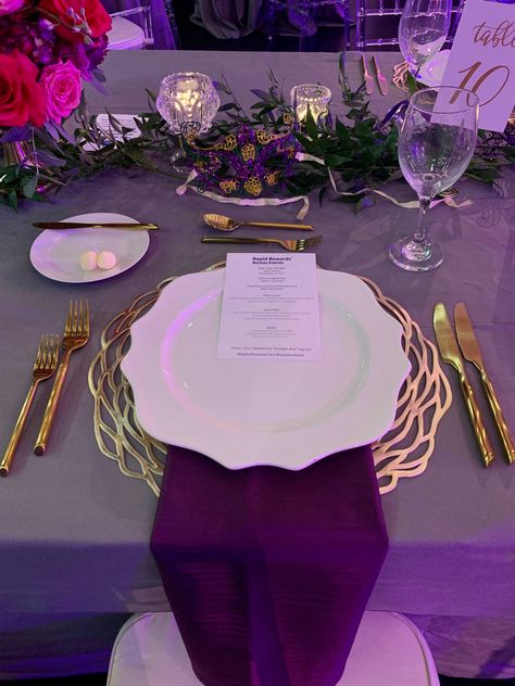 Plum Tablecloth Wedding, Black And Purple Place Setting, Purple Velvet Tablecloth, Elegant Tablesettings With Plum Tablecloth, Small Purple Table Cloth, Round Table Settings, Purple Tablecloth, Purple Table, Wedding Rentals