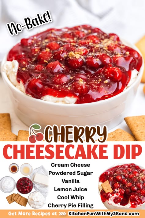 Cherry Cheesecake Dip Recipe, Cherry Cheesecake Dip, Cheesecake Dip Recipe, Dessert Dip Recipes, Delicious Dips Recipes, Cheesecake Dip, Sweet Dips, Dip Recipes Easy, Quick Appetizers