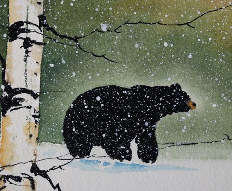 . Black Bears Art, Tree Watercolor, Bear Paintings, Artist Humor, Color Painting, Watercolor Trees, Water Colors, Bear Art, Winter Art