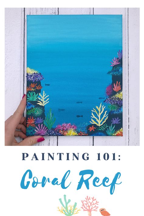 How To Paint Under The Sea, Coral Reef Painting Easy, Ocean Themed Paintings Easy, Under The Sea Acrylic Painting, How To Paint Underwater, Life Under Water Drawing, Coral Reef Painting Acrylics, Under The Sea Painting Easy, Paint Coral Reef