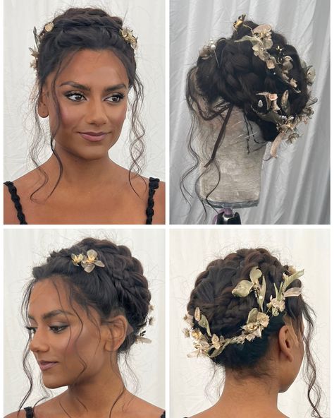 Bridgerton Wedding Hairstyles, Kate Bridgerton Hair, Bridgerton Hair And Makeup, Kate Sharma Hairstyles, Kate Bridgerton Season 3, Bridgerton Hair Styles, Hairstyles Bridgerton, Garden Party Hairstyles, Prom Hairstyles With Flowers