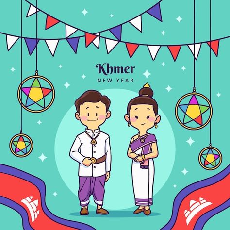 New Year Drawing, New Year's Drawings, Khmer New Year, Easy Homemade Christmas Gifts, New Year Illustration, New Year Art, Quirky Illustration, New Years Poster, Exhibition Booth Design